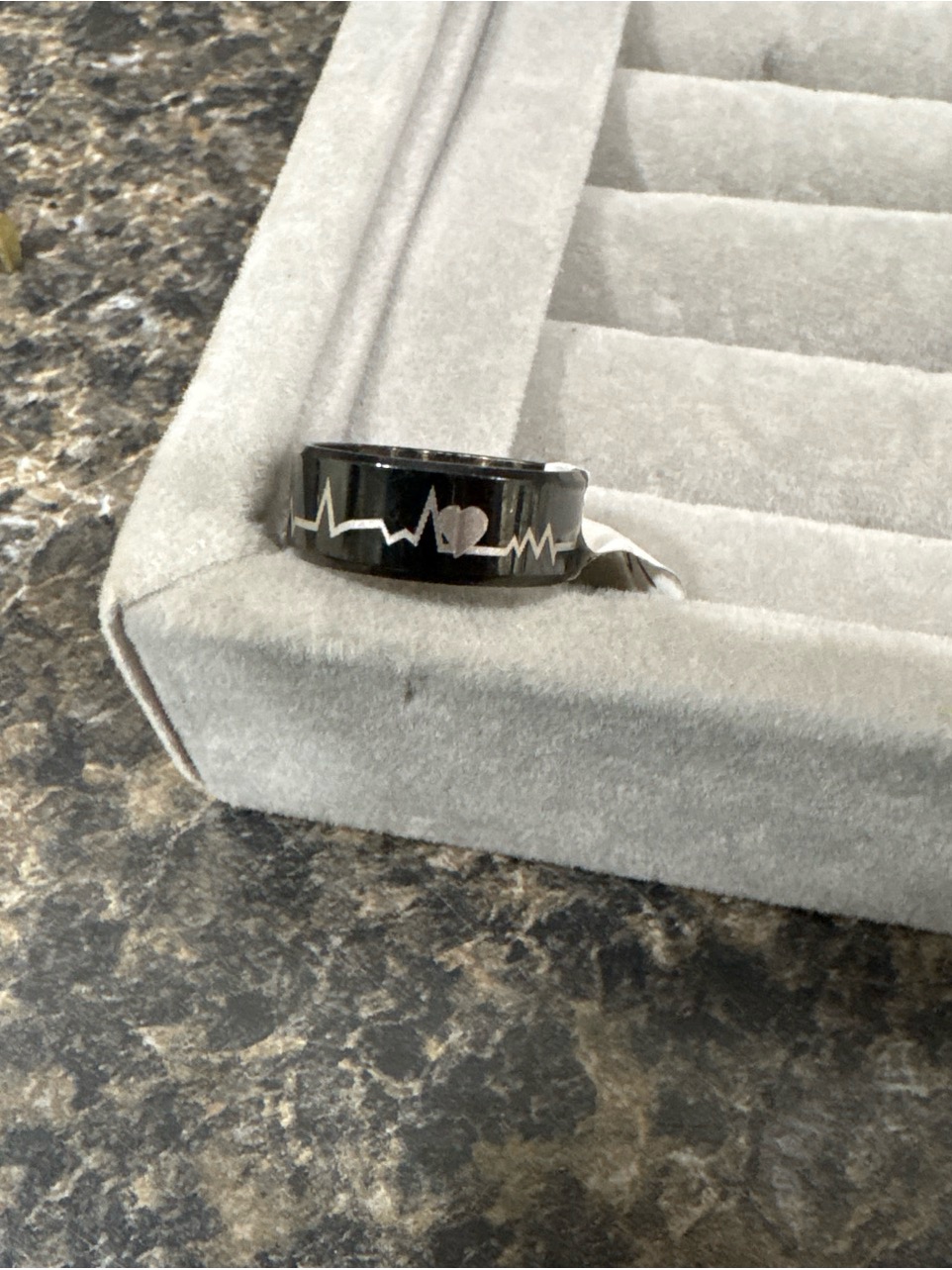 Black Stainless Steel Heartbeat Band Ring For Men